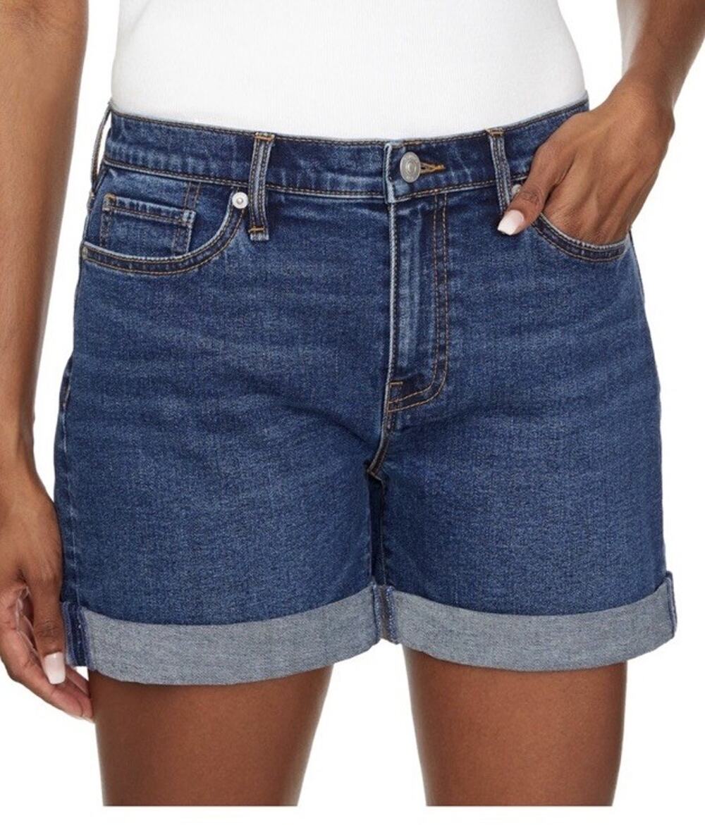 Hudson Jeans Premium Dark Blue Denim Cuffed Hem Shorts Stretch Size 10